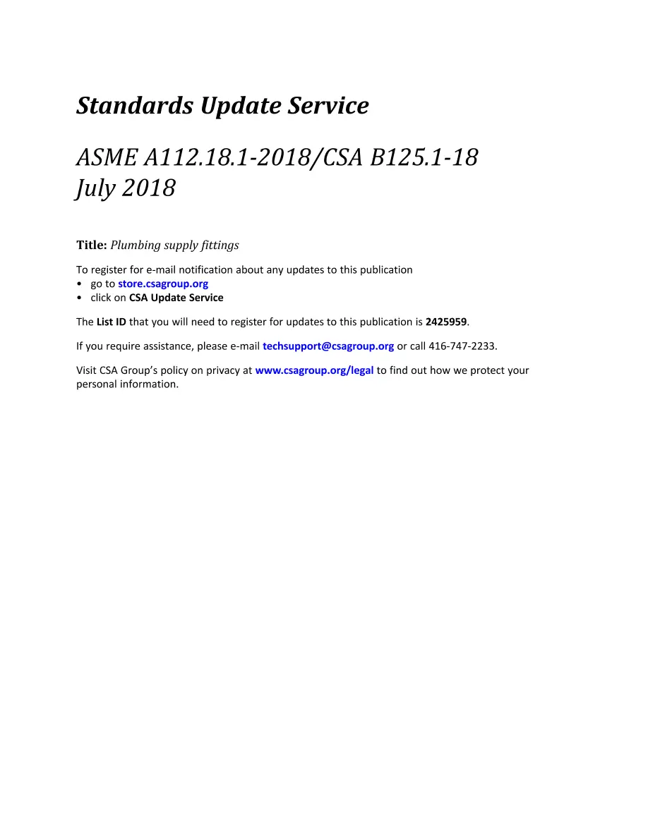 ASME A112.18.1-2018/CSA B125.1-18 pdf