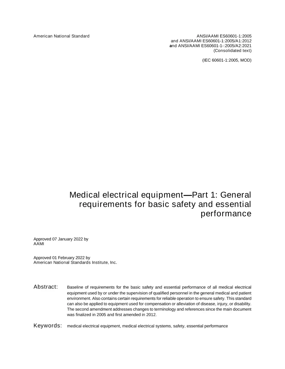 AAMI ES60601-1: 2005 & A1:2012 & A2:2021 pdf